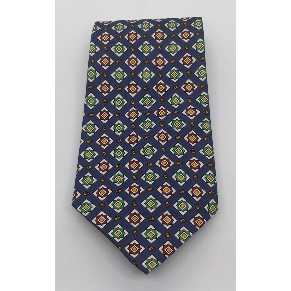 Polo Ralph Lauren Silk Necktie. Blue Designer Men's Tie Multicolor Shapes. EUC